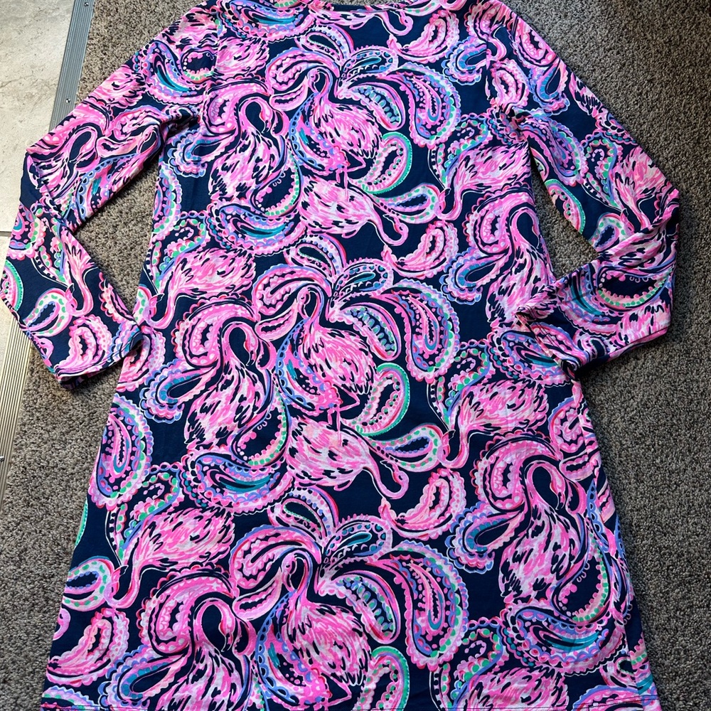 Lilly Pulitzer Pink and Blue Paisley Print T shirt Mini Dress Medium Pima Cotton - Picture 7 of 9